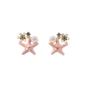 Elegant Pink Starfish Pearl Stud Earrings for Women For Girls