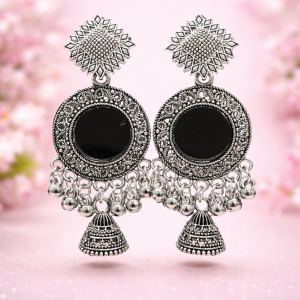 ELEGANT OXIDISED MIRROR JHUMKA EARRINGS