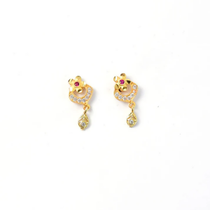 Elegant Gold Plated Stud Earrings with Ruby Accent & Drop Design