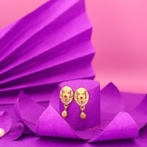 Gold Plated Oval Stud Earrings with AD for women and girls