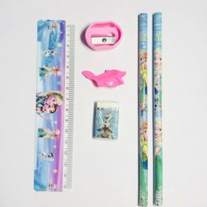 Kids Stationery Set with 2 Pencils, Ruler, Eraser, Sharpener & Finger Grip