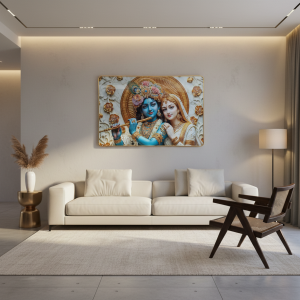 Luxury Radha Krishna Divine Gold Finish Wall Art Frame Home Decor