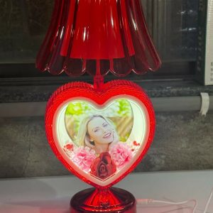 Red Heart Shape Photo Table Lamp with Shade for Bedroom, Side Table & Gift Decor