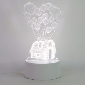 3D Illusion LED Night Lamp with House and Balloons Design