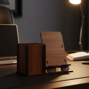 Wooden Desk Organizer with Phone & Tablet Stand