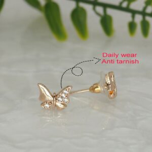Rose Gold AD Butterfly Stud Earrings - Dainty & Minimalist Jewelry for women and girls