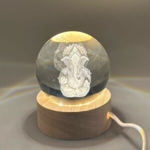 Ganesh 3D Crystal Ball LED Lamp with Wooden Base