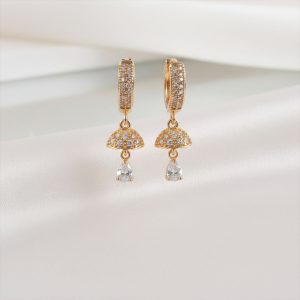 Gold Finish Hoop Earrings with Stone Studded Drop Design for Women & Girls