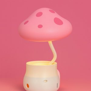 Pink Mushroom Study Table Lamp with Pencil Sharpener & USB Charging