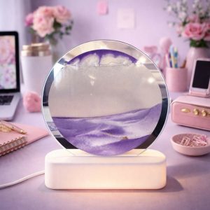 LED Round Static Lavender Sand Art Lamp | Ambient Decorative Night Light Décor