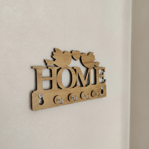Wooden Key Holder for Wall “HOME” with Birds – Decorative MDF Wall Key Organizer | Home Décor Key Stand