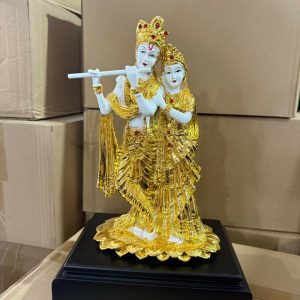 Radha Krishna Idol White and Golden Finish Statue for Home Temple Decor