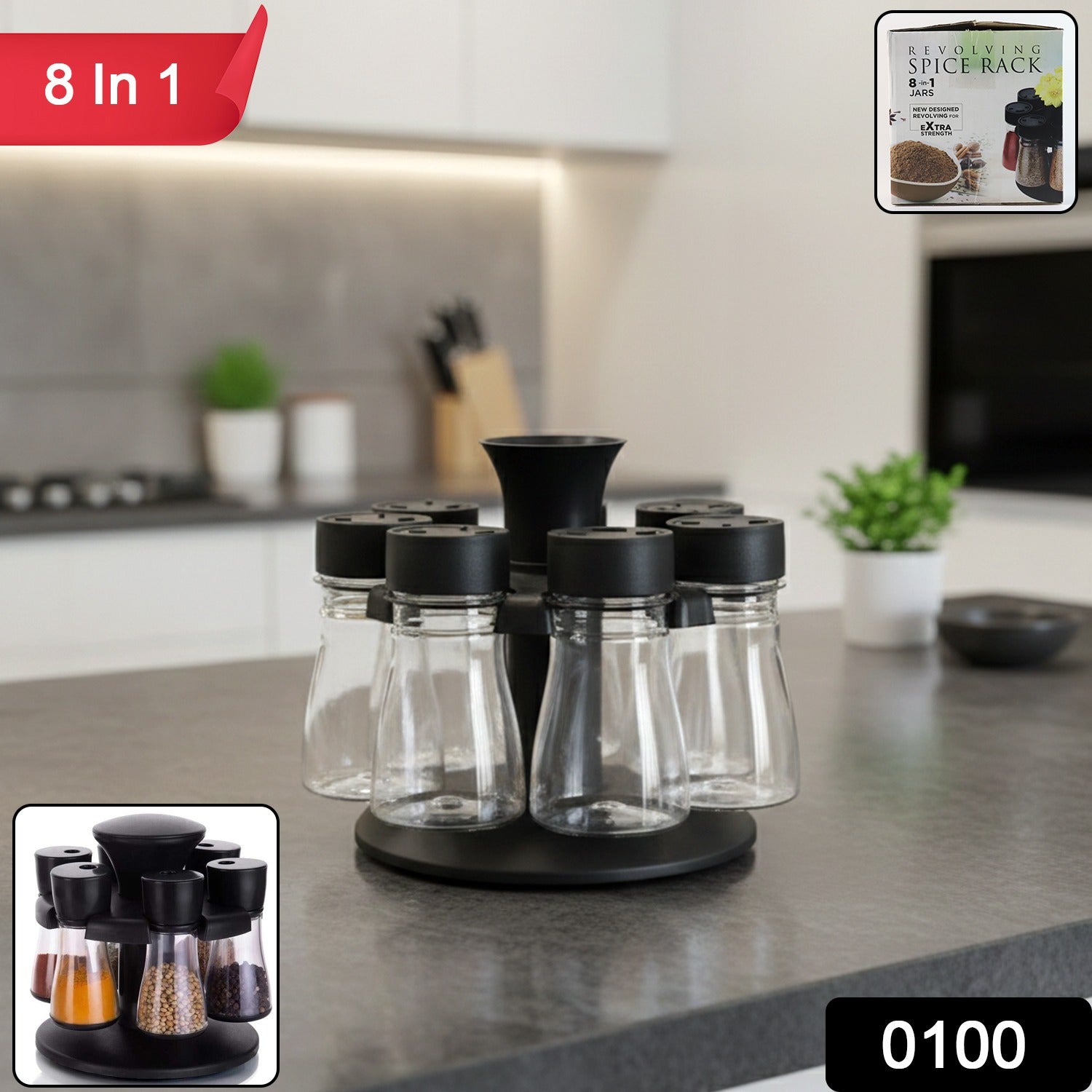 8 in 1 Revolving Plastic Spice Rack Set with Rotating Stand