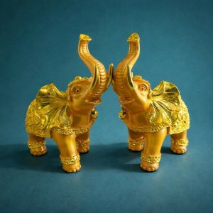 Golden Lucky Elephant Pair Statue Feng Shui Home & Office Decor Showpiece