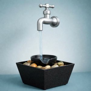 Modern Tap Style Tabletop Water Fountain with Pebble Base