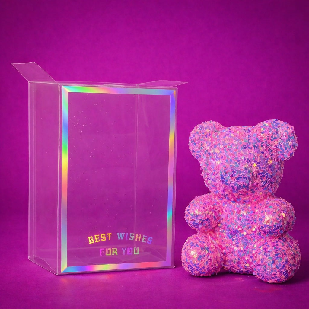 Pink Glitter Teddy Bear Showpiece with Gift Display Box Decor - Image 4