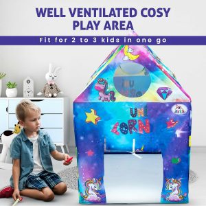 Unicorn Theme Foldable Kids Play Tent House with Colorful Fantasy Print for Indoor & Outdoor Play