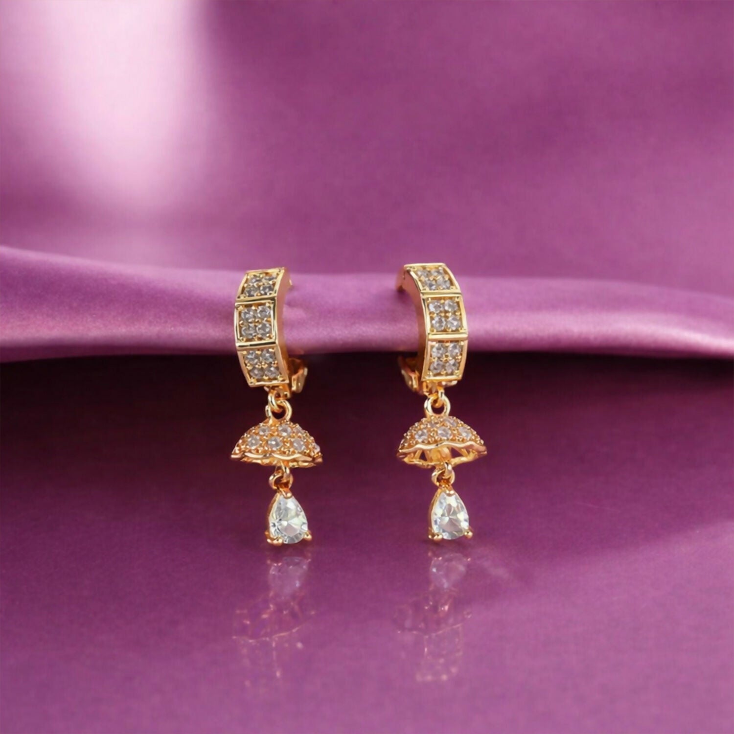 Gold-Tone Crystal Studded Huggie Drop Earrings for Women
