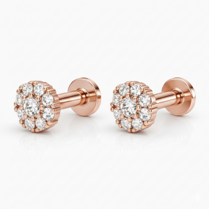 Rose Gold AD Flower Cluster Flat Back Earrings Pack of 1 Pair