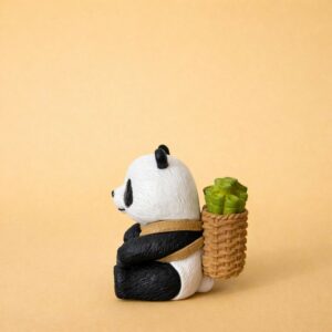 Cute Panda Bamboo Basket poly-resin Showpiece | Mini Panda Decorative Figurine