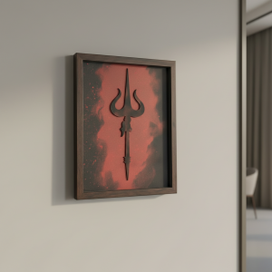 Mahadev Trishul Wall Art Frame – Minimalist Lord Shiva Trident Decor | Modern Spiritual Wall Art for Living Room, Meditation & Pooja Room