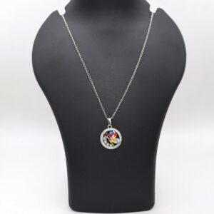 Rainbow Enamel Butterfly Circle AD Halo Pendant Necklace For women and girls