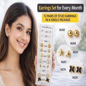 Complete 12-Month Calendar Earring Collection – Elegant Birthstone Studs and Charms Gift Set (Pack Of 12)