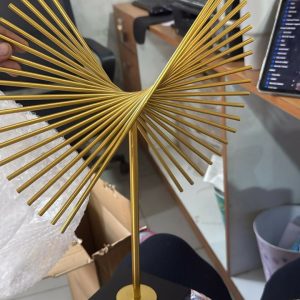 Modern Metal Abstract Table Showpiece with Gold Fan Design