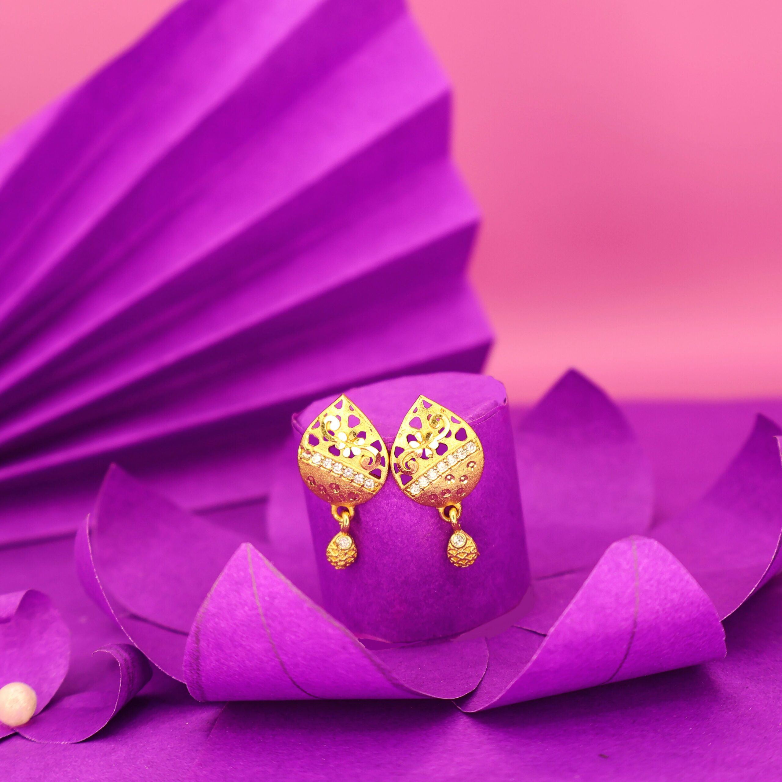 Gold Plated Filigree Drop Earrings with AD for women and girls - Image 2