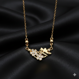 Gold Flower & Butterfly Necklace AD Floral Pendant For women and girls