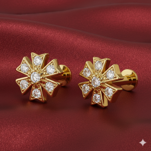 Gold Plated Elegant Floral AD nosepin stud for women and girls Combo Pack of 2