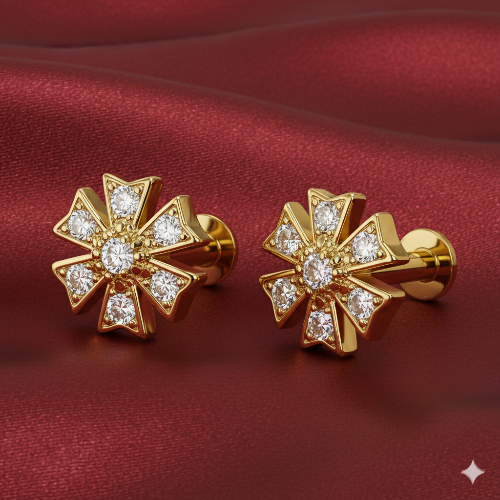Gold Plated Elegant Floral AD nosepin stud for women and girls Combo Pack of 2 - Image 2