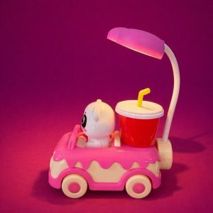 Pink Cute Panda Car LED Desk Lamp with Pen Holder Kids Study Table Light