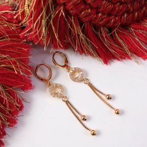 Gold-Tone Smiley Crystal Circle Tassel Drop Earrings for Women