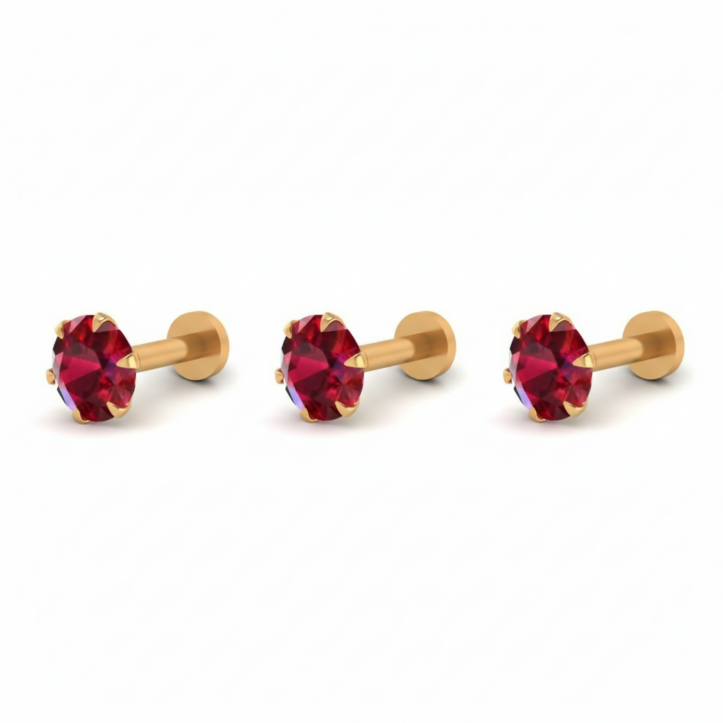 Gold plated Ruby Red AD Nosepin stud for women and girls Combo Pack of 3 - Image 3