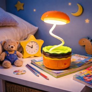 Burger Style LED Desk Lamp with Pencil Sharpener for Kids Study Table