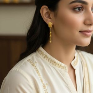 Long Chain Beads Golden Earrings for Women & Girls – Traditional Fancy Jewellery Gift