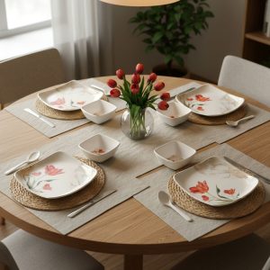 12-Piece Floral Ceramic Dinner Set with Plates, Bowls & Spoons