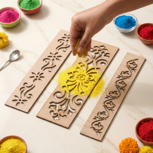 Wooden Rangoli Border Stencils - Set of 3 Reusable Umbra Patti