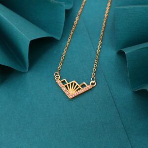 Art Deco Sunburst Gold Necklace with Pink AD For women and girls