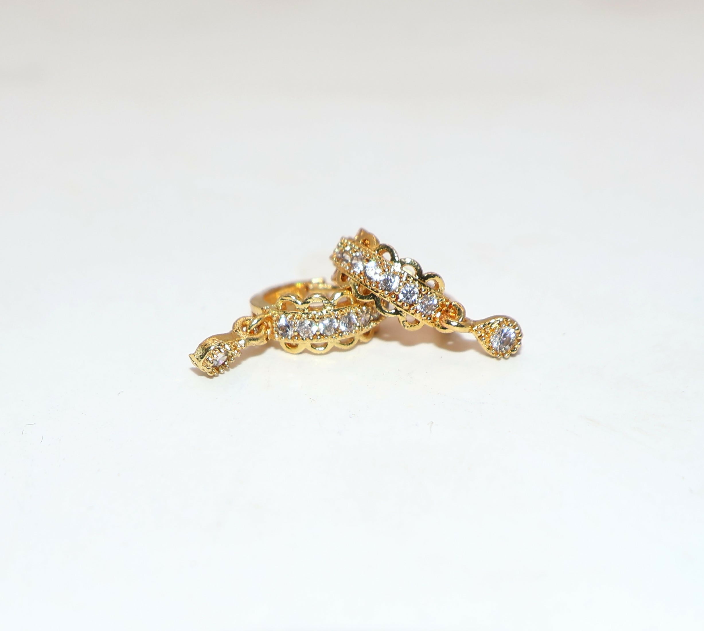 Gold Plated AD Bali Triple Dangler Huggie Hoop Earrings kan ki Bali Combo Pack of 2 - Image 3