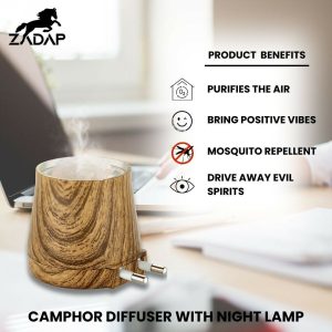 Zadap Wooden Kapoor Dani, Aroma Diffuser, Camphor Burner & Night Lamp