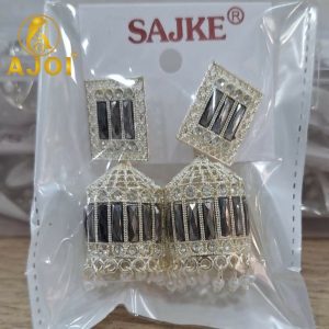 Premium Royal Black Stone Dome Jhumka Earrings