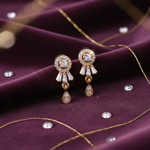 Elegant Gold Finish Round Stud Earrings with Drop Design for Women & Girl