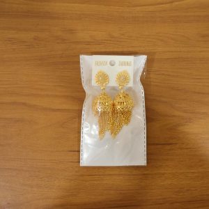 Traditional Gold Tone Chain Tassel Jhumka Earrings Long Ethnic Dangle Earrings for Women