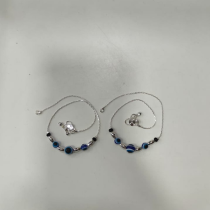 Elegant Silver-Tone Evil Eye Beaded Anklet for Women