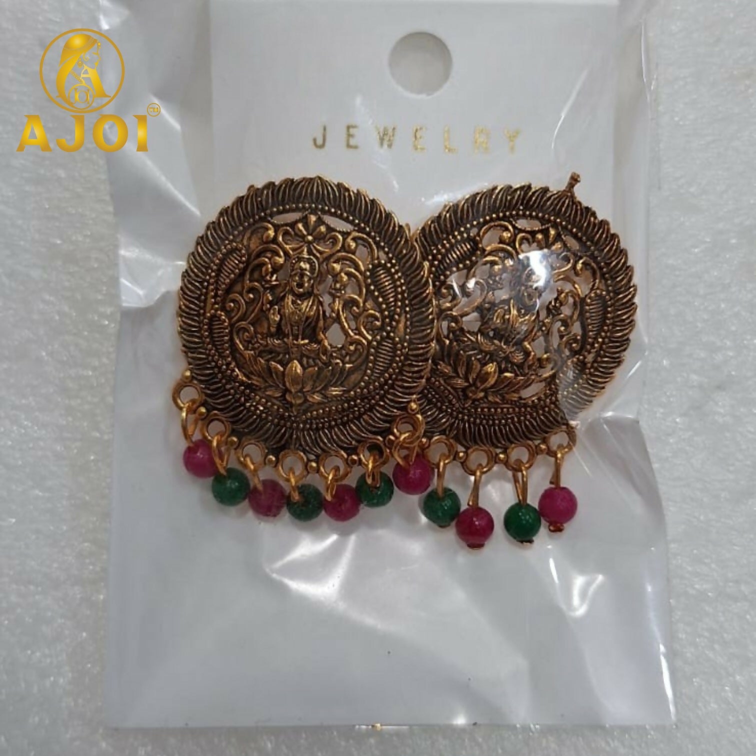 Gold Lakshmi Temple Stud Earrings - Image 4