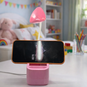 Pink LED Desk Lamp with Pen Holder and Phone holder for Study Table and Kids Room Decor
