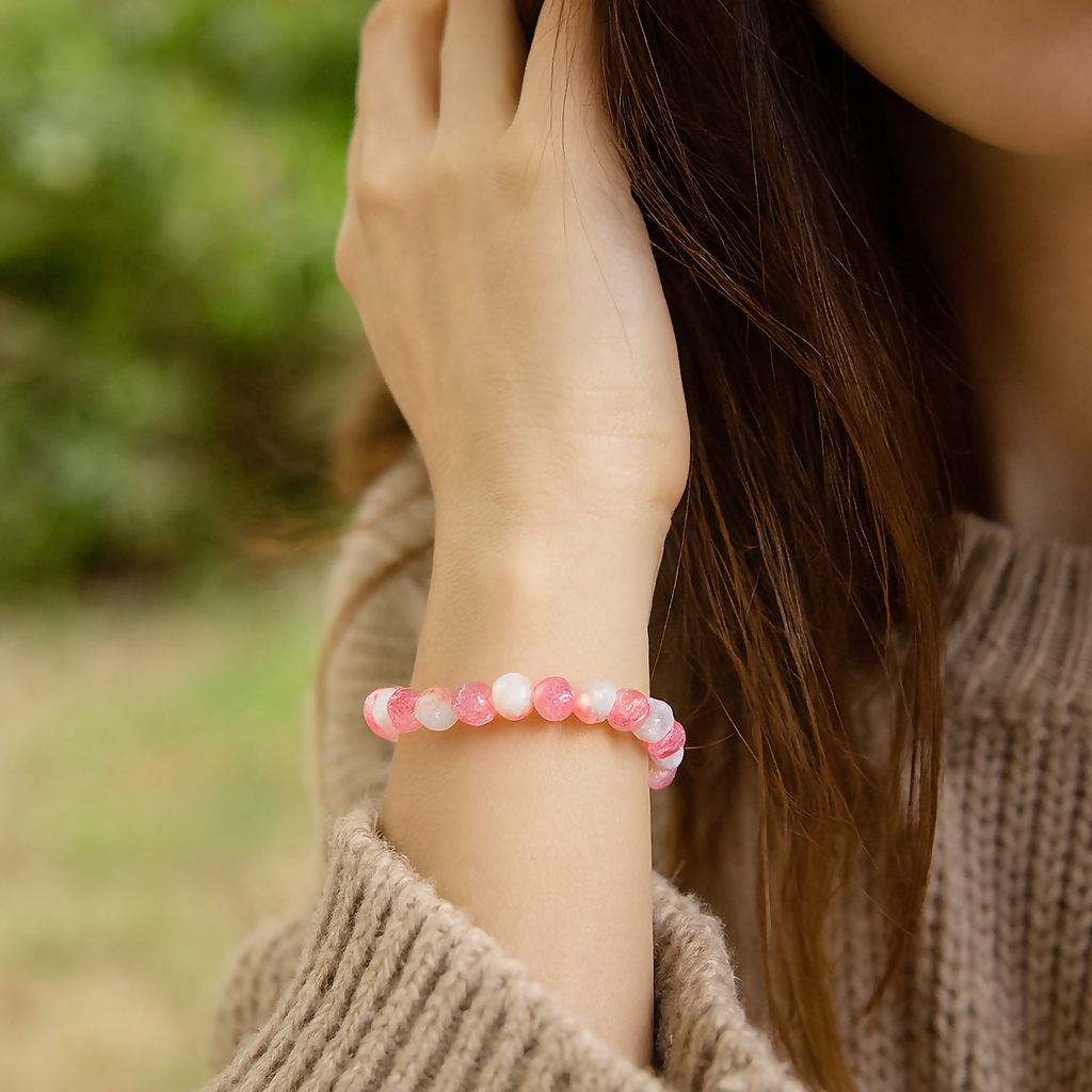 Crystal Crackle Glass Beads Stretch Bracelet