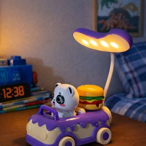 Purple Panda Car LED Desk Lamp with Pen Holder Kids Study Table Lamp